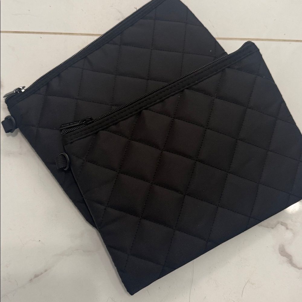 2 Quilted Black Pouches - Wristlet Attachments - BRAND NEW - Zipper Close